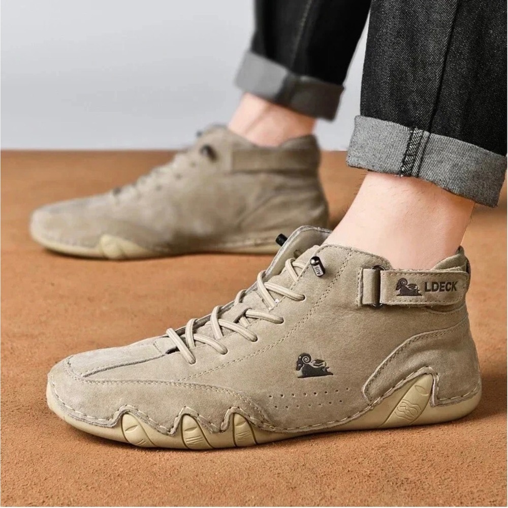 Dbeck Tan Suede Leather Chukka Boots Mid Top Casual Walking Shoes Khaki EU 39